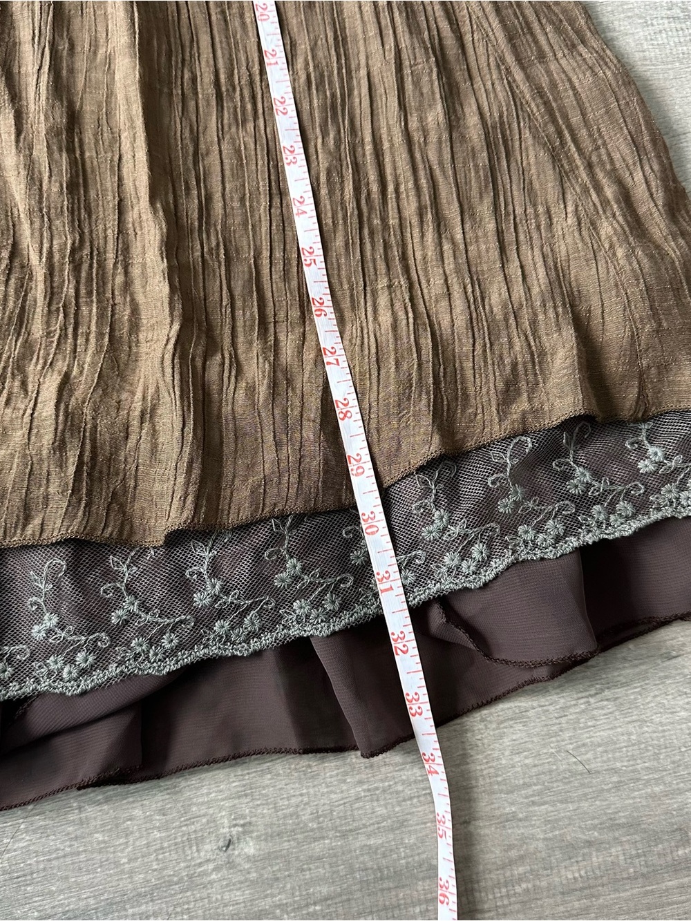 VTG Eighty Ninety Japanese Layered Lace Crinkle Mini Dress - Brown - Picture 5 of 8